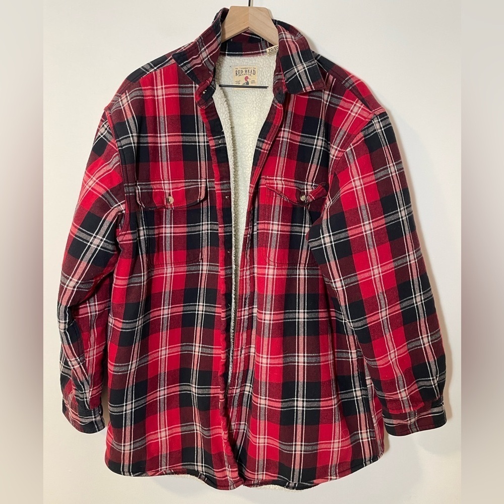 Redhead Flannel Shirt Jacket Sherpa Lined Red Plaid Men’s XL Barn Coat Shacket - Picture 5 of 12